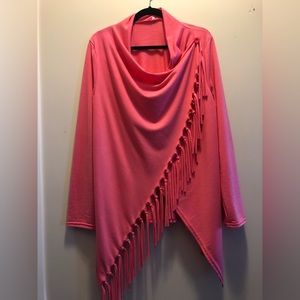 Ladies lightweight cotton sweater with fringe pink, never worn